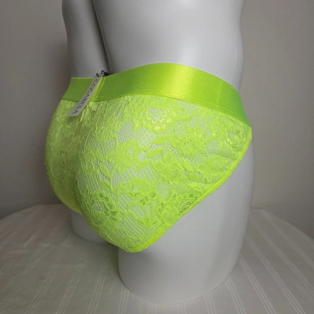 Cosabella Mens Hottie Mid Rise Lace Brief Neon Yellow Soft Stretch Full Coverage